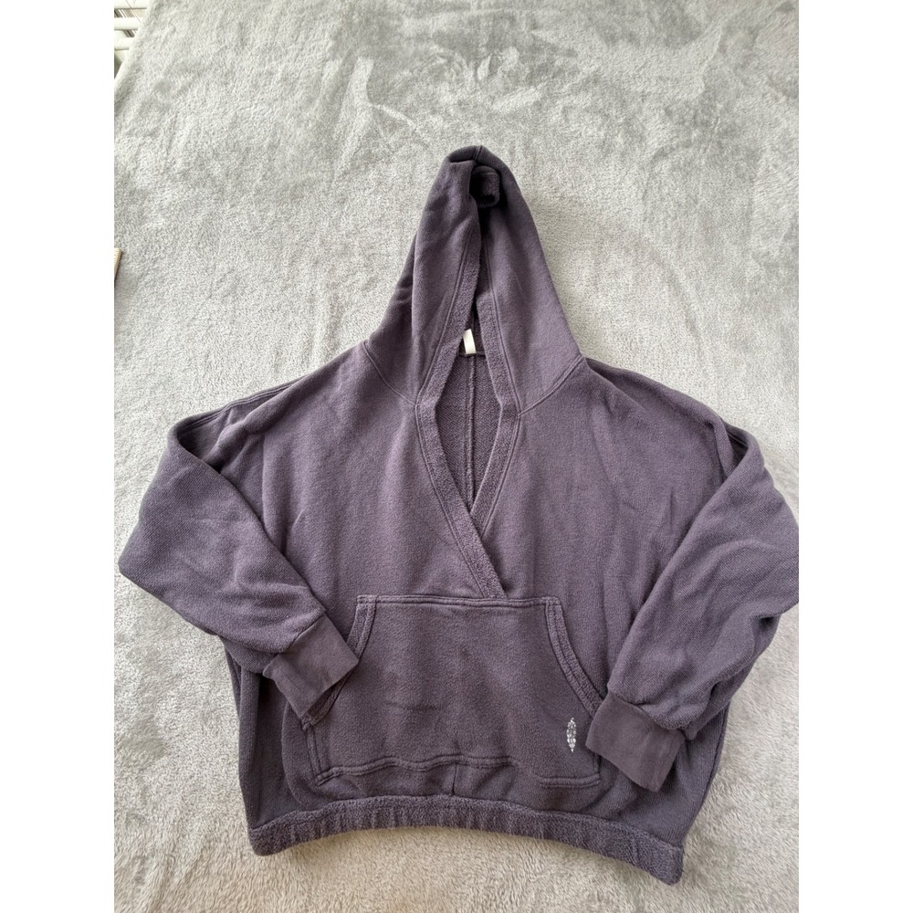 FP Movement Hoodie Women Small Purple V-Neck Oversized Pullover Sweatshirt